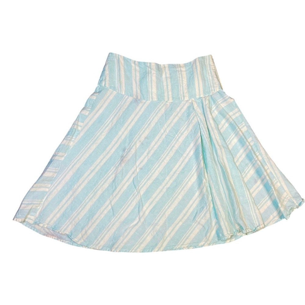 GAP 100% Linen Striped Soft Blue White Women's Circle Midi Skirt Preppy Size 14